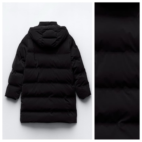 NWT Zara Black Quilted Windproof Jacket with Hood. Size M. - Picture 7 of 16